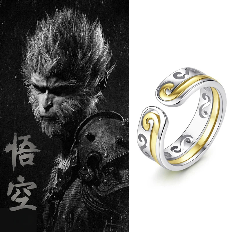 1pcs Black-Myth Monkey King Game  Adjustable Ring 2-in-1 Detachable Male and Female Monkey King Model Ring Gift