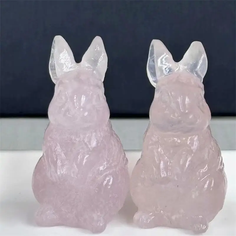 5CM Natural Rose quartz Cartoon Rabbit Carving Polished Quartz Animal Healing Stones Gems For Home Decorations 1PCS