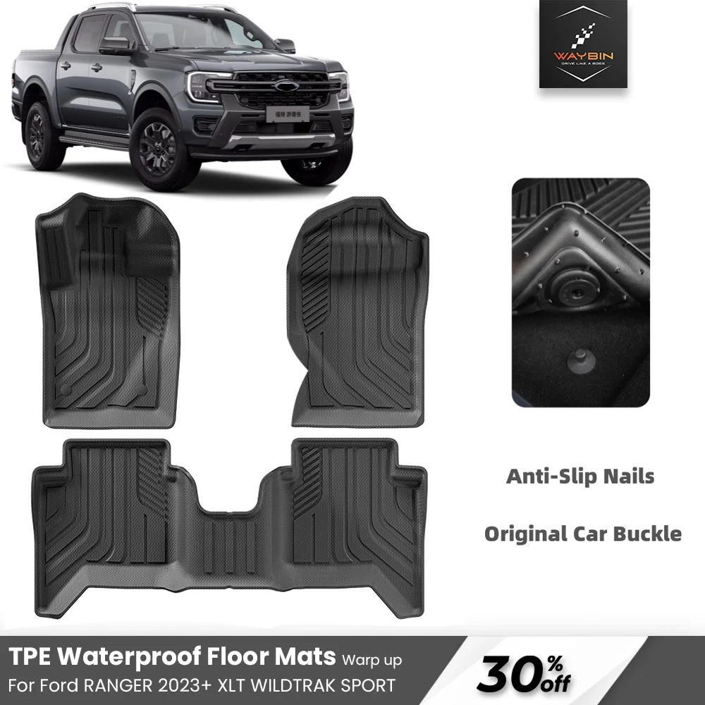 

Waterproof TPE Floor Mats for Ford Ranger 2023 + T9 MK4 PX4 High Version XLT WILDTRAK, Anti- Slip Pads Interior Upgrade Tuning