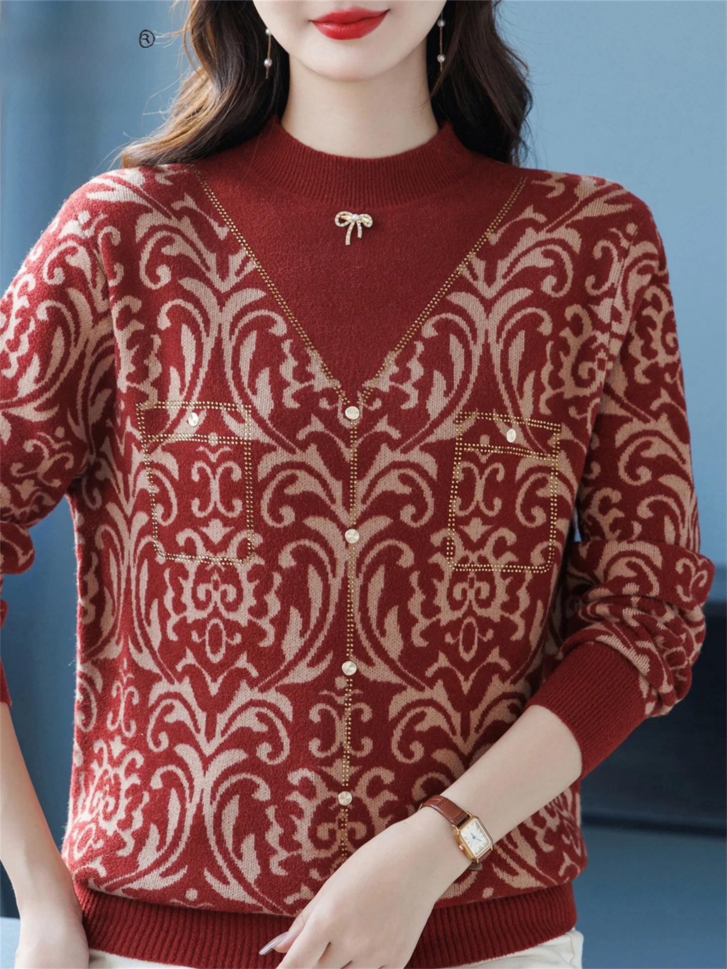 

Faionable Mid-aged Women's Knitted Woolen Base irt f High Collar Warm All-match Autumn Winter New Sle Top for ly