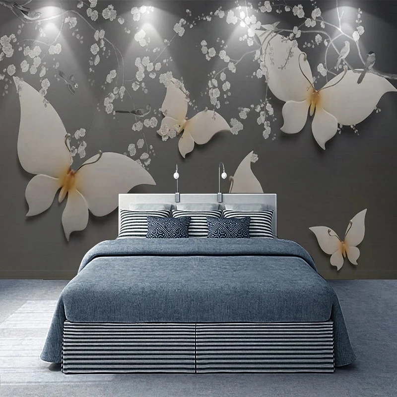 Personalizado qualquer tamanho 3d mural papel de parede estilo chinês 3d borboleta alívio sala estar quarto fundo decoração da parede pintura arte