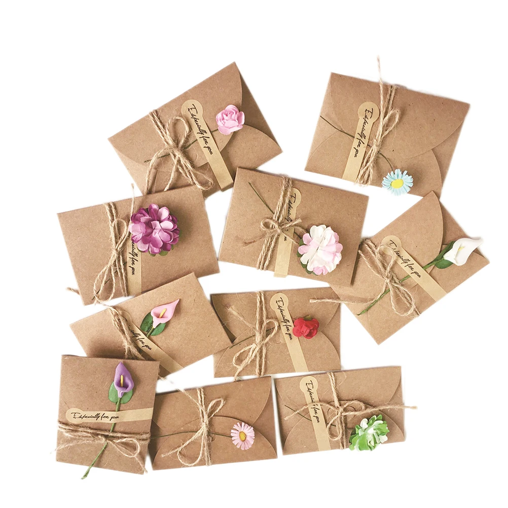 

10 Cards Christmas Gift Mother Day New Year Valentine Flowers Holiday Card Kraft Paper Wishes
