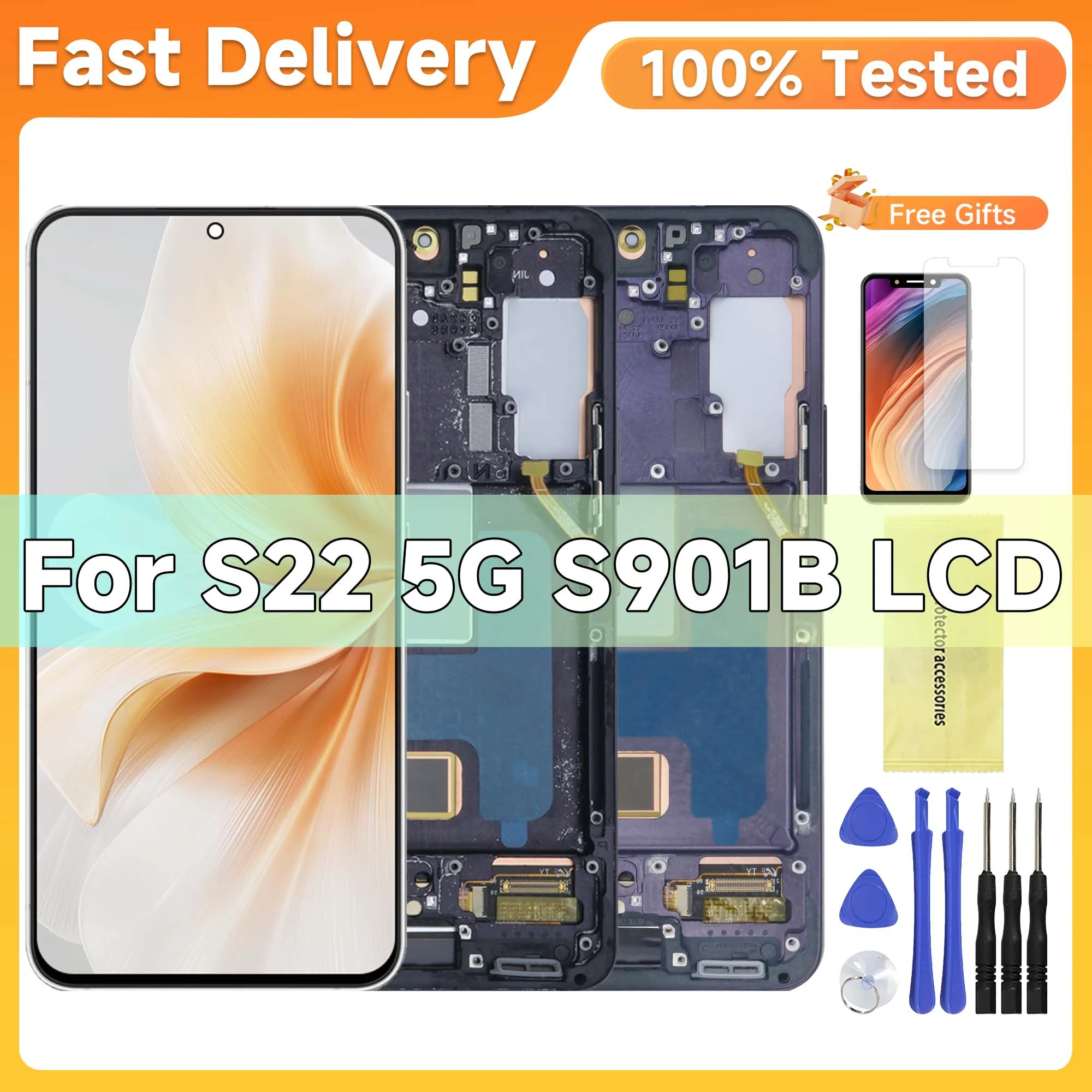 

S22 For Samsung 6.1''For AMOLD S22 5G S901B S901U S901W S901N S901E LCD Display Touch Screen Digitizer Assembly Replacement