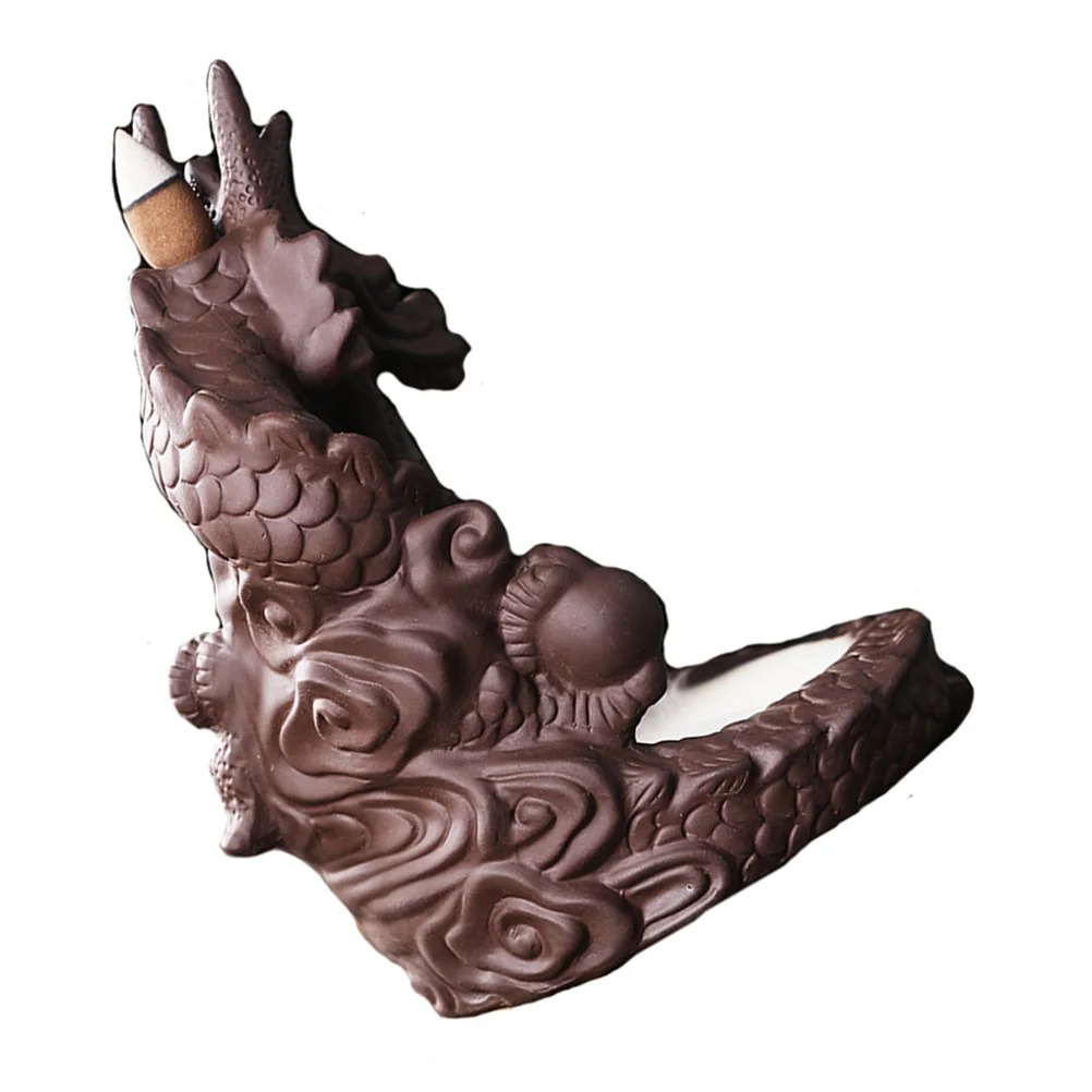 

Chinese Dragon Backflow Incense Burner Purple Sand Craft for Meditation Bedroom Decor Home Office Desktop Aromatherapy