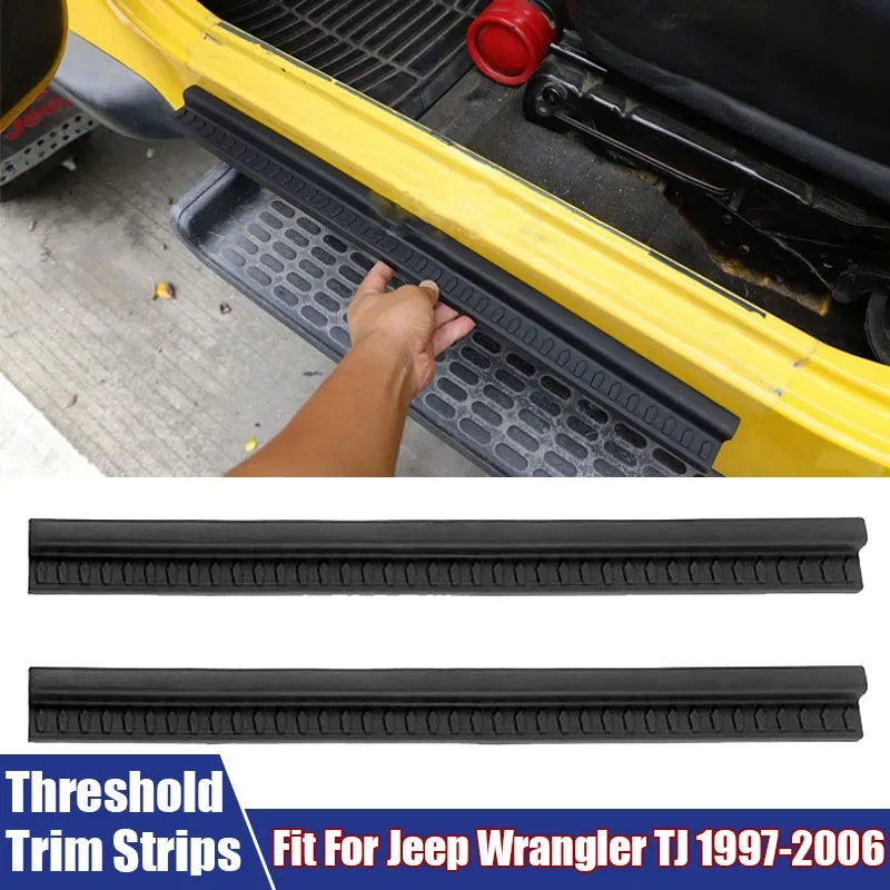 Car Accessories 2Pcs Black Rubber Car Door Sill Scuff Plate Entry Guard Trim Styling Strips Fit For Jeep Wrangler TJ 1997-2006