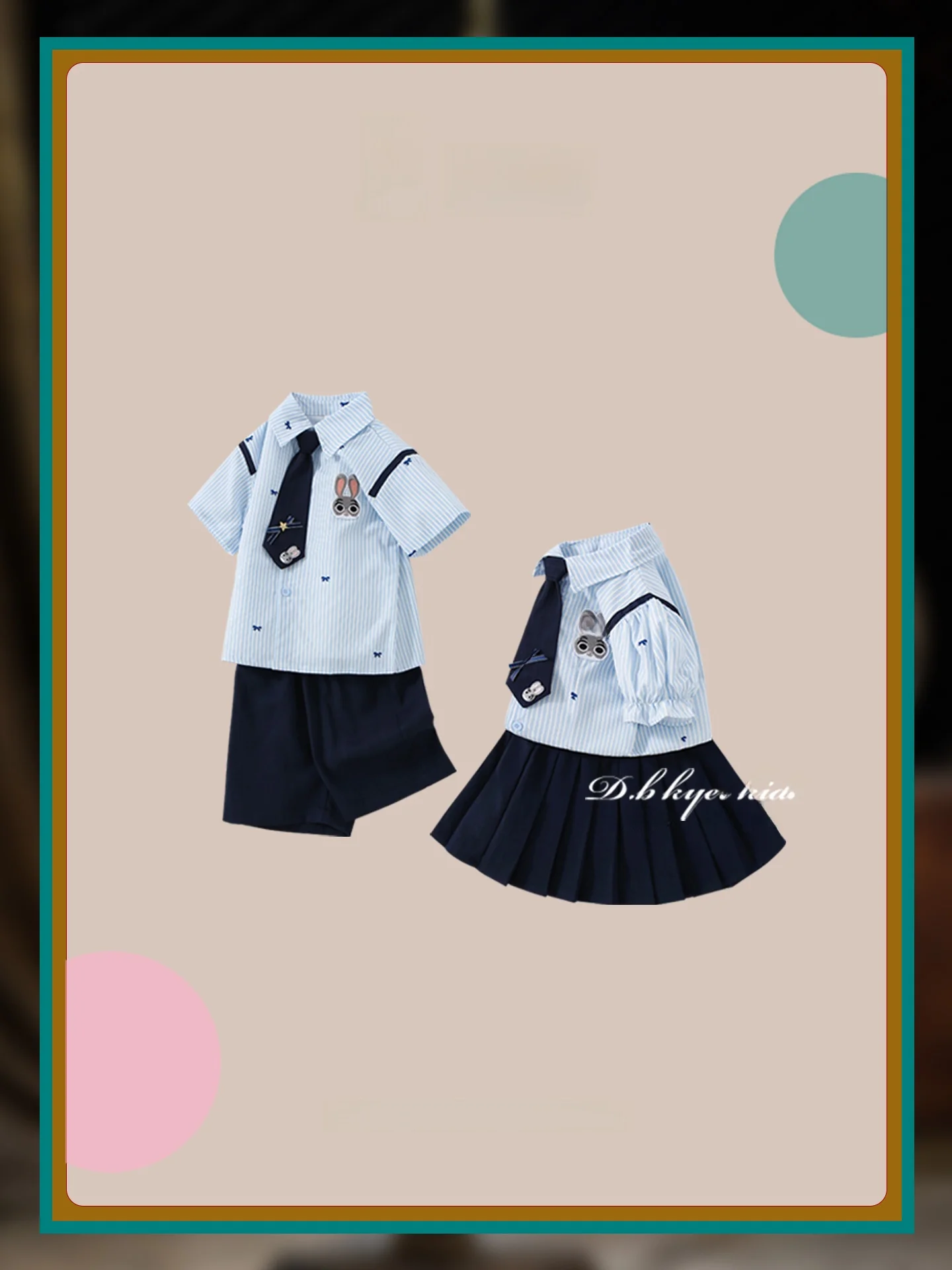 Olá! Conjunto Infantil de Verão Estilo Uniforme Escolar: Camisa de Manga Curta e Shorts para Meninos e Meninas - Tema Policia...