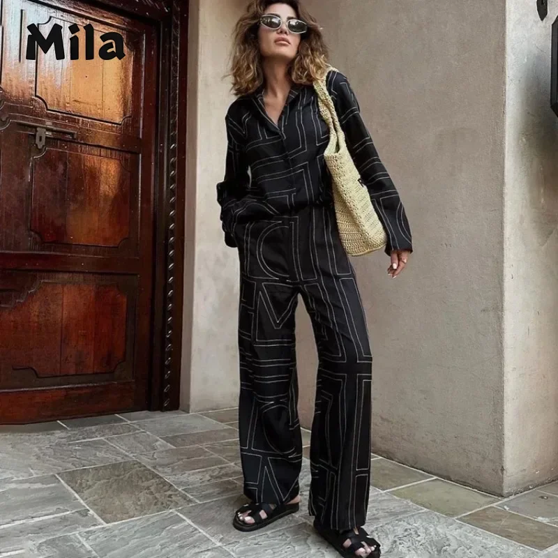 New Autumn Letter Print Long Sleeve Shirt Elastic Trousers Casual Suit Women 2 Piece Set Outfit Pants Sets for Women Pieces