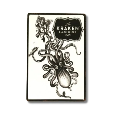 1p,Kraken Tin Metal Sign Black Spiced Rum Bar Art Man Cave Alcohol Liquor