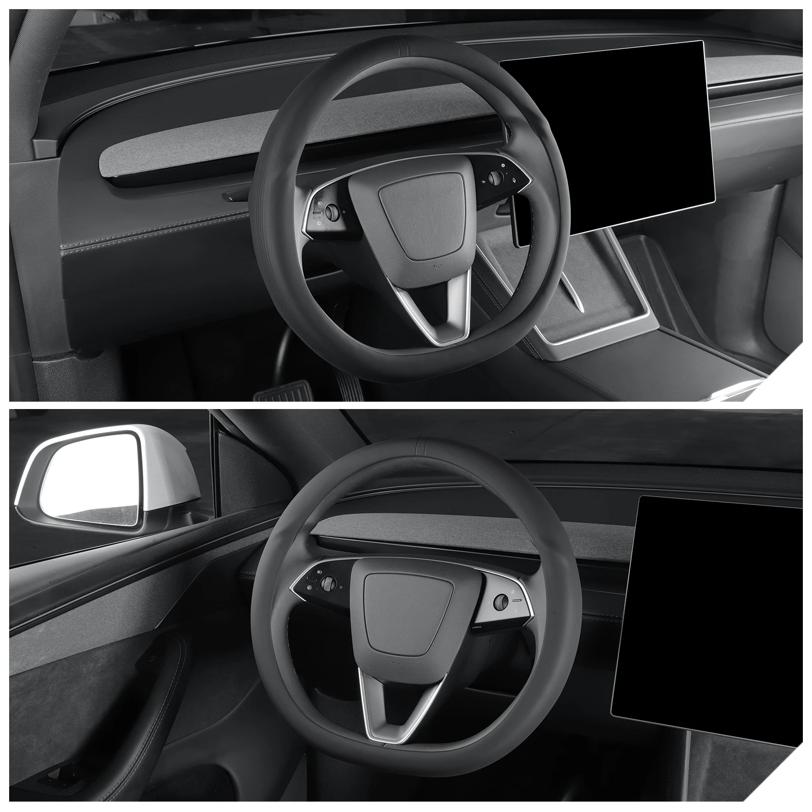 Smabee für Tesla Model 3 / Model Y / Model YL 2017–2026 Silikon-Lenkrad-Schutzabdeckung Innenraum-Zubehör Schwarz – Detail 3