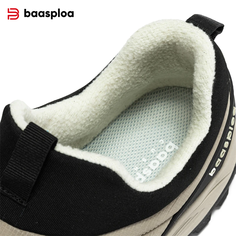 Baasploa Scarpe da uomo in cotone Scarpe da ginnastica casual calde in peluche invernale per uomo Scarpe da passeggio impermeabili in pelle comfort antiscivolo Slip-On