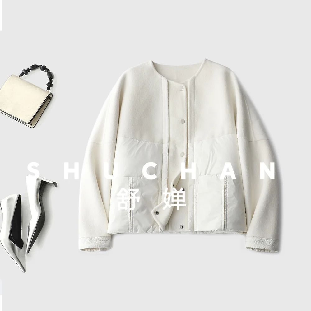 Down Splicing Double-sided Woolen Short Jacket, One Piece for Winter Loose  Coats for Women Abrigo Invierno 2025 Para Mujer