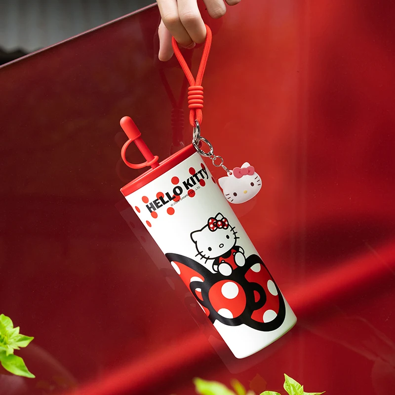 Sanrio Thermos Cup Hello Kitty Straw Cute 316 Stainless Steel Insulated Tumbler With Pendant Portable Travel Water Bottle Gift