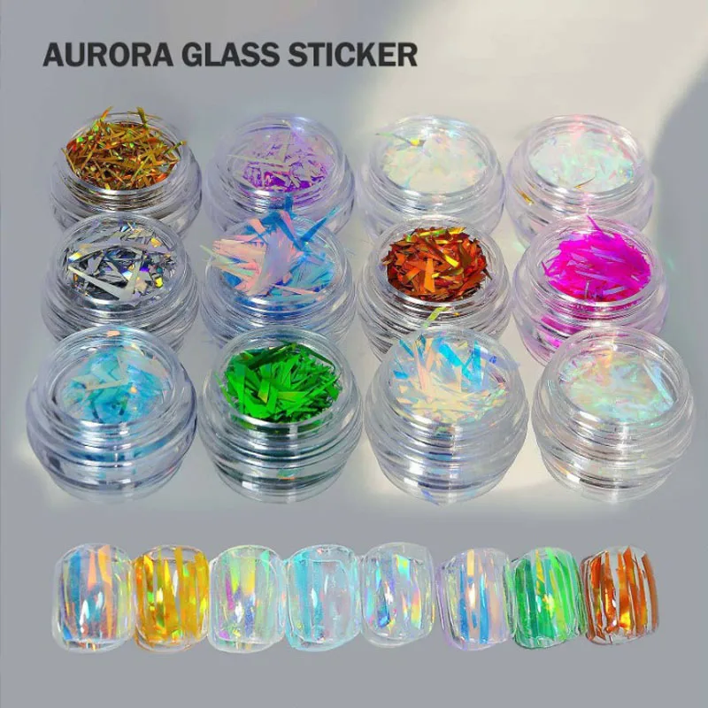 

12 Colors Bottled Trimmed Ice Cube Candy Paper Nail Art Cellophane Laser Aurora Colorful Irregular Sticker DIY Design