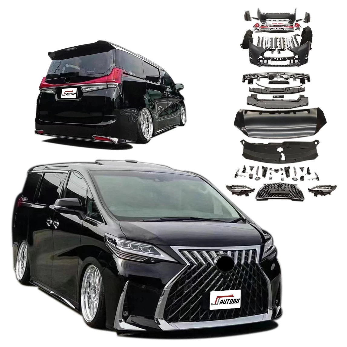 Body Kit for Toyota Alphard Vellfire Anh30 2015 2016 2017 2018 2019 2020 2021 2022 Upgrade to Lexus LM300h LM350 with Led Lights