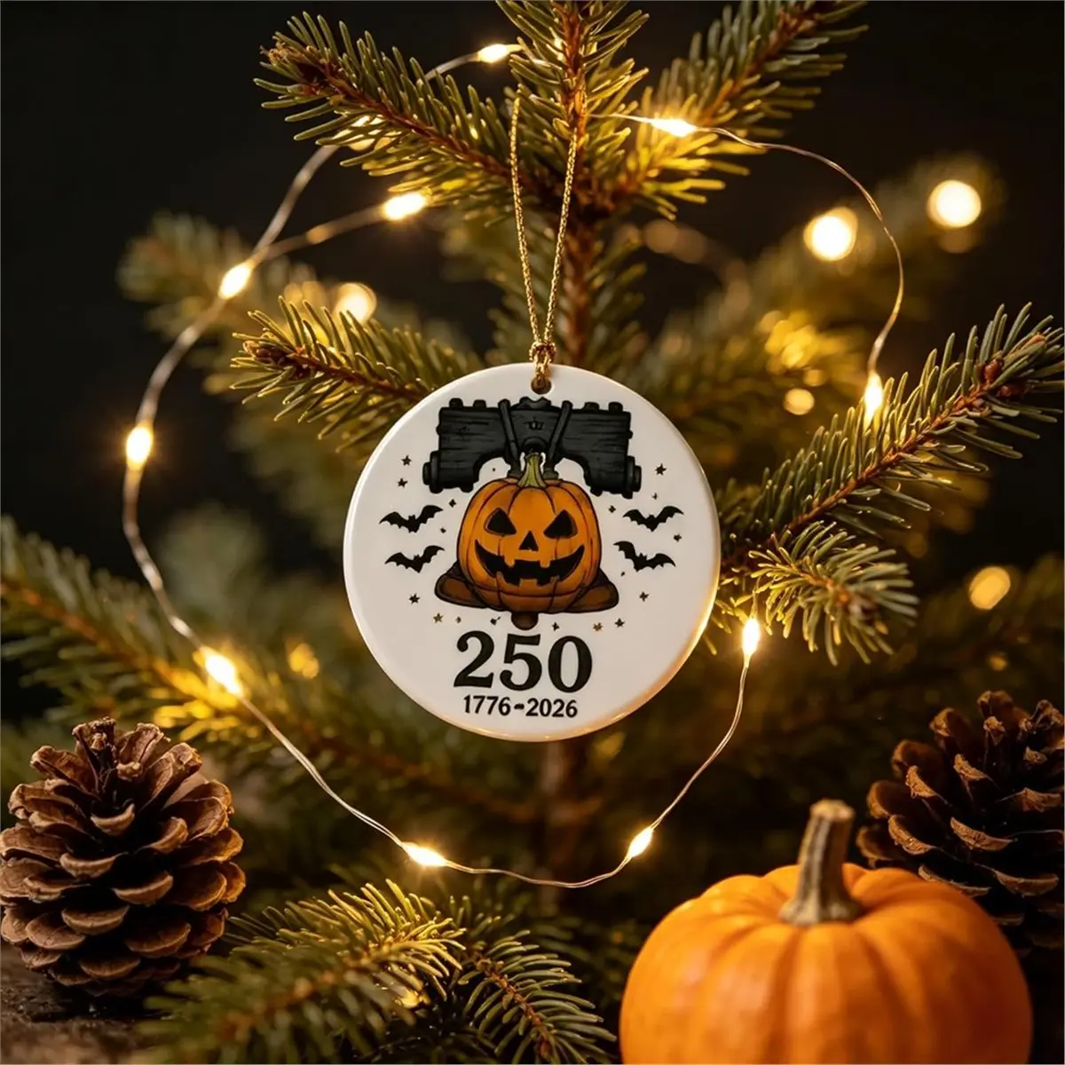 2026 New Tool Halloween 250th Anniversary Ornament Collection Acrylic Decor,Cute Round Holiday Hanging Decoration with Pumpkin