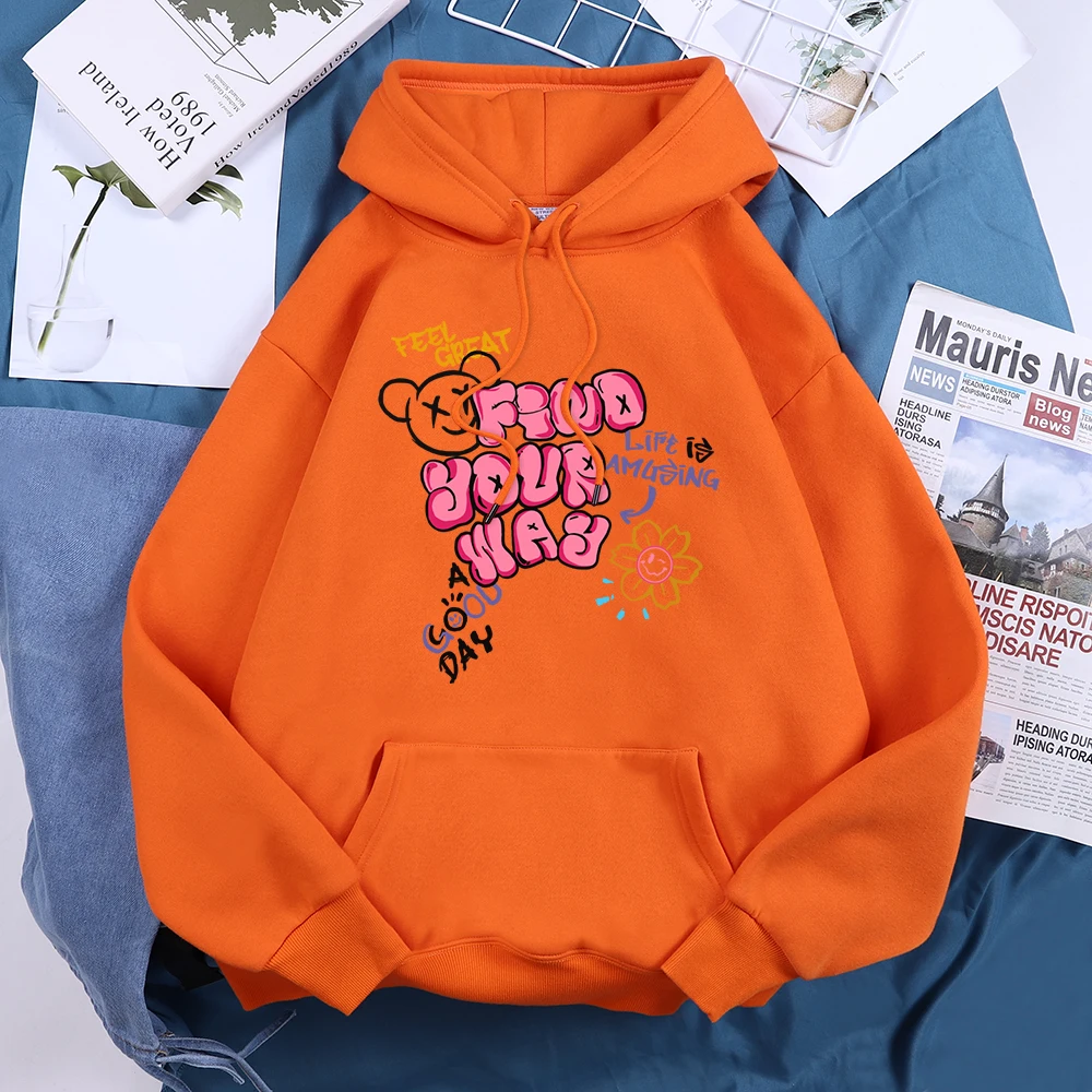 Find Your Way Life Is Amusing Printed Hoodies Women Sport Comfortable Hooded Basic Daily Casual Hoodie Loose Fleece Streetwear