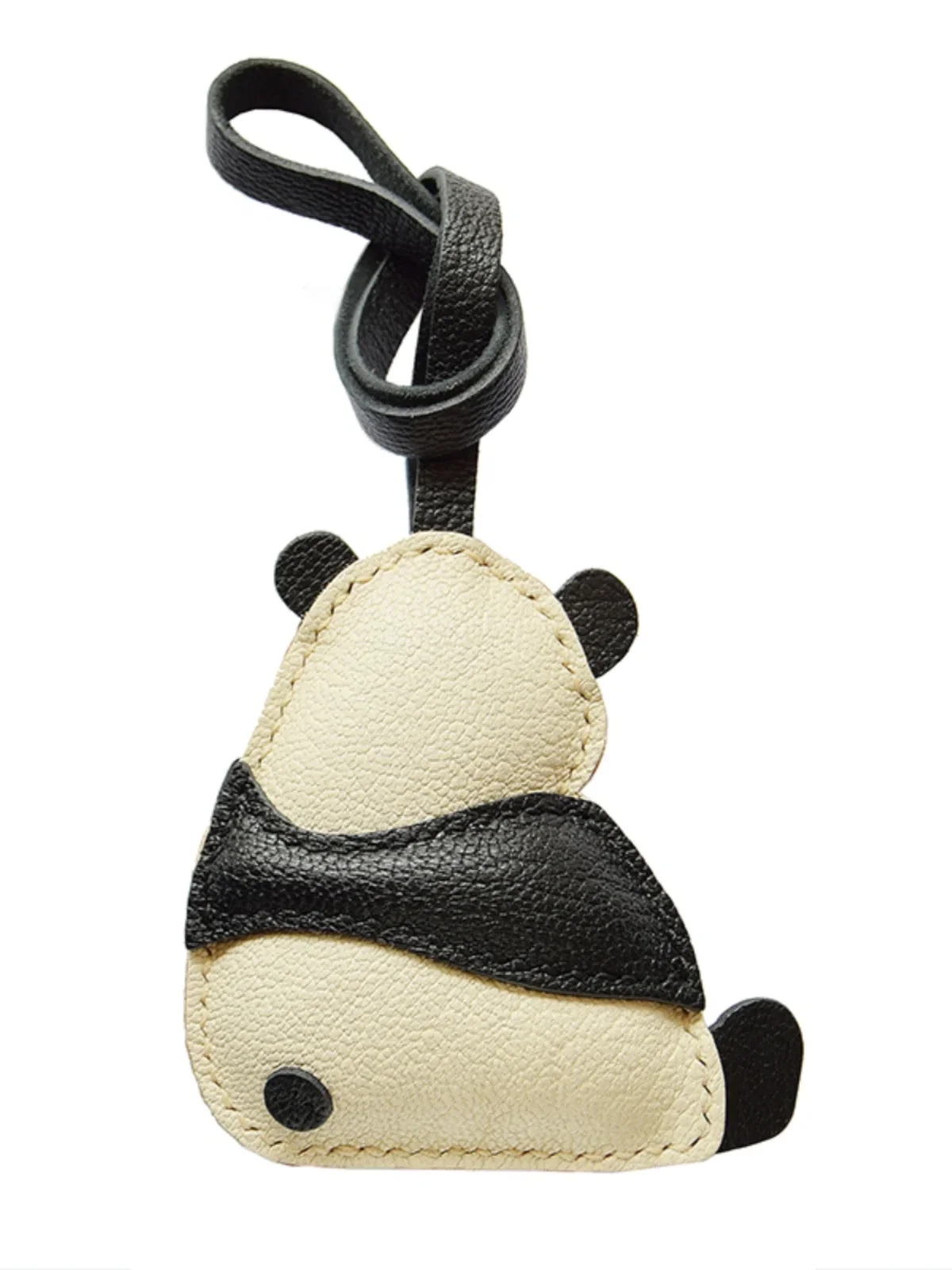 Handmade leather cute panda hand-sewn leather car keychain bag ornament keyring  Christmas and New Year gifts