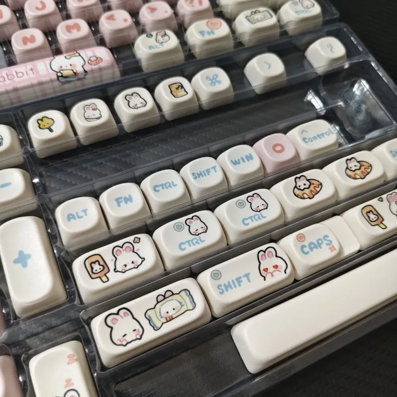 New Candy Rabbit Theme Keycaps 136 Keys Set Kawaii Keycap Cute Cartoon MOA Height Keycaps for Mechanical Keyboard Accessories