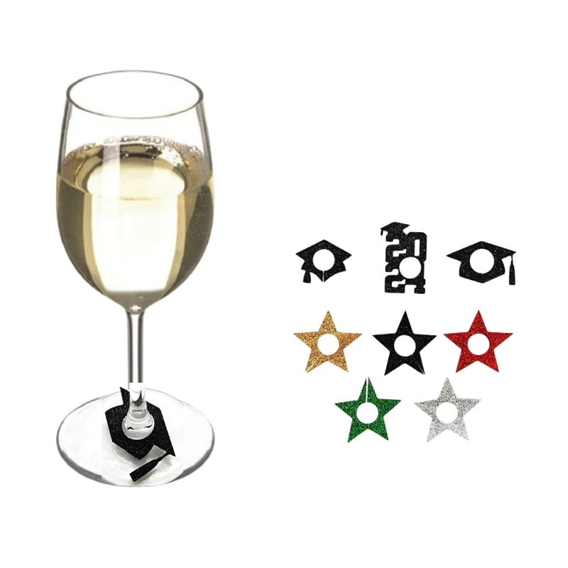 12pcs Wine Glass Grad Graduate Theme Glass Goblet Tags Drink Markers Buckle Design Festival Home Party Decor