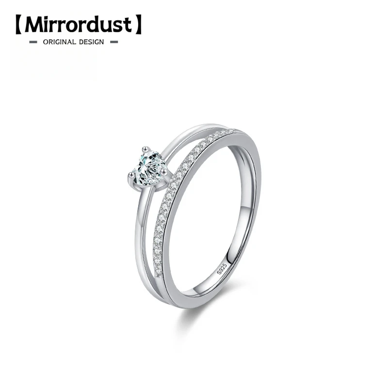

【Mirrordust】S925 Серебряное кольцо с цирконом в форме сердца для женщин, корейский и японский стиль, роскошное элегантное кольцо с бриллиантом в форме сердца, ювелирные изделия