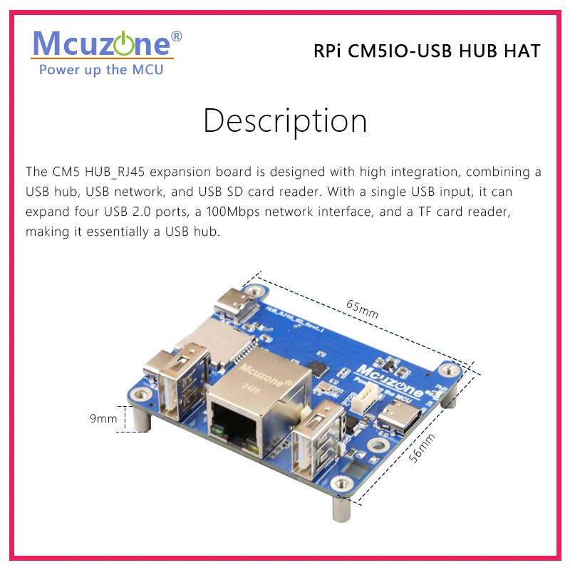 Raspberry Pi CM5 IO-USB HUB HAT, RJ45 100 Мбит/с Ethernet, TF USB-считыватель