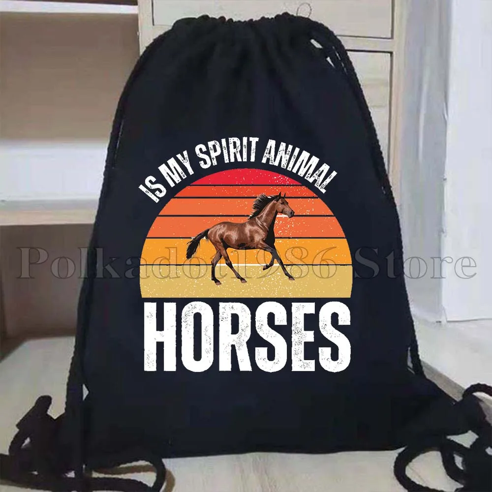 Abstract Horse Animal Painting Beautiful Horses Printed Cute Gifts Canvas Drawstring Bags Sports Soccer Backpack Gym Sackpack