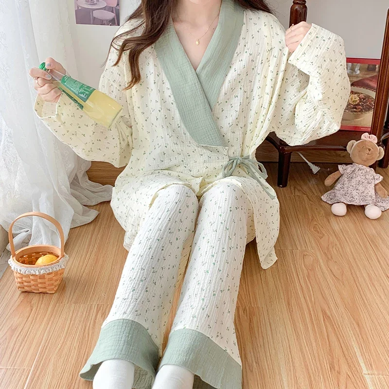 

100% Cotton Double Gauze Maternity Nursing Sleepwear Summer Thin Across Breastfeeding Pajamas Nightwear Pregnancy Home Hospital