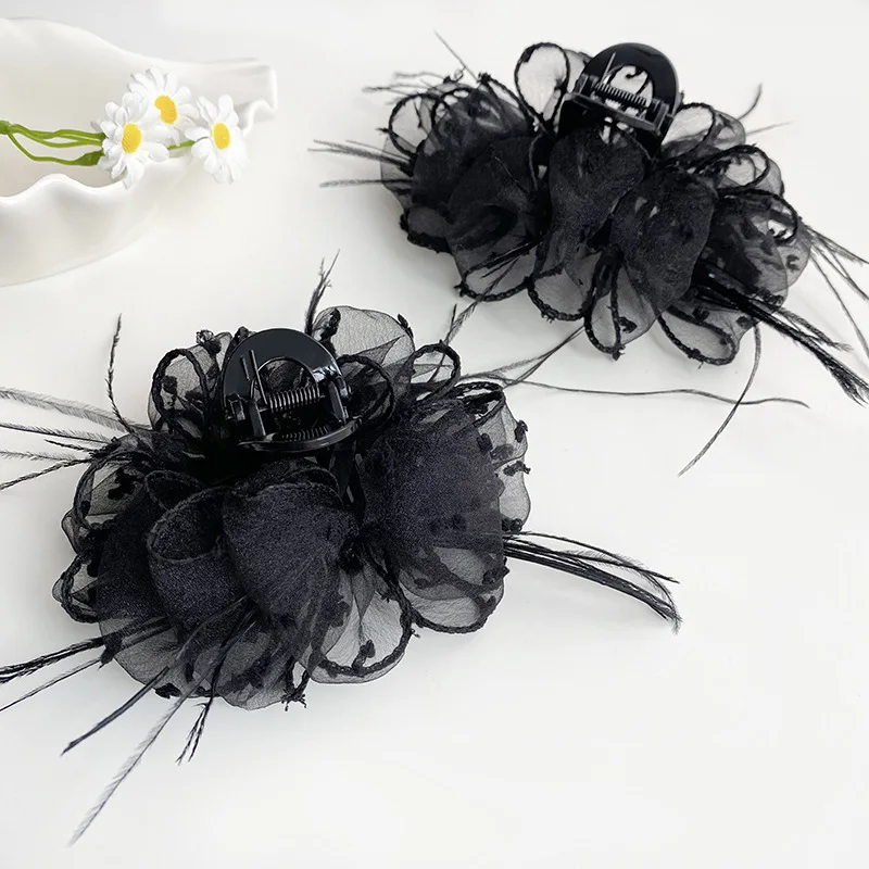 Popular new black polka dot bubble gripper large hair plate shark clip to show hair volume fashion hairpin headwear hairpin