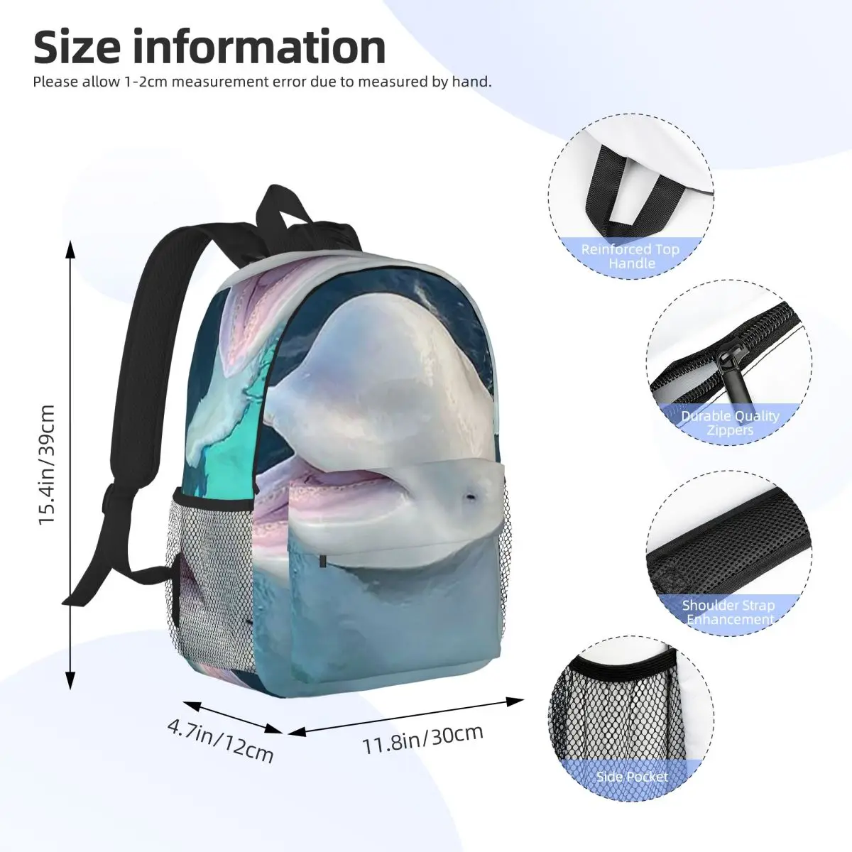 Dolphin Underwater Themed Backpack Daypack Large Capacity Boys Girls BookBag Shoulder Bags for Men Women Children School Bag