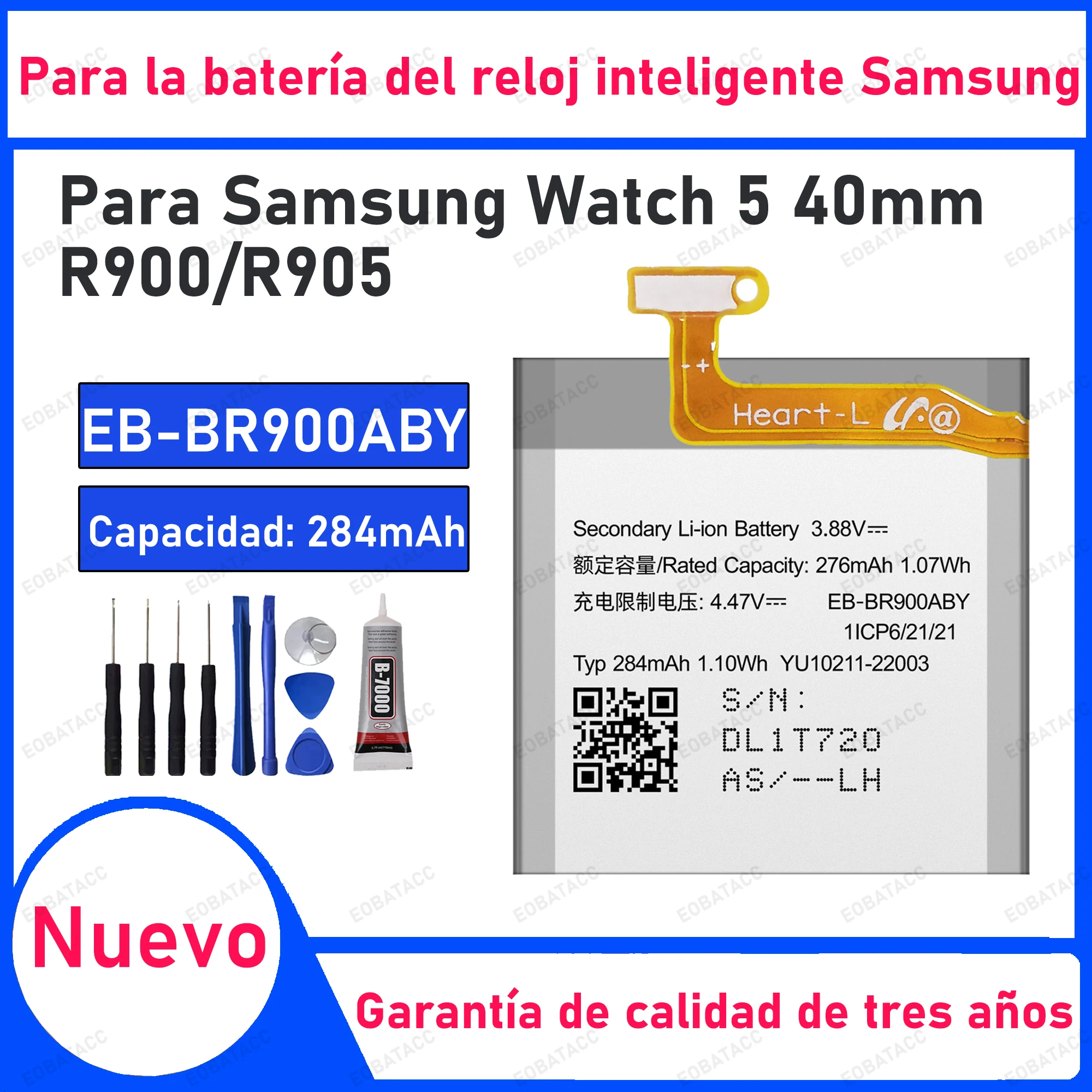 284mAh 100% New EB-BR900ABY Battery For Samsung Watch 5 40mm/R900 Replacement Bateria+Free Tools