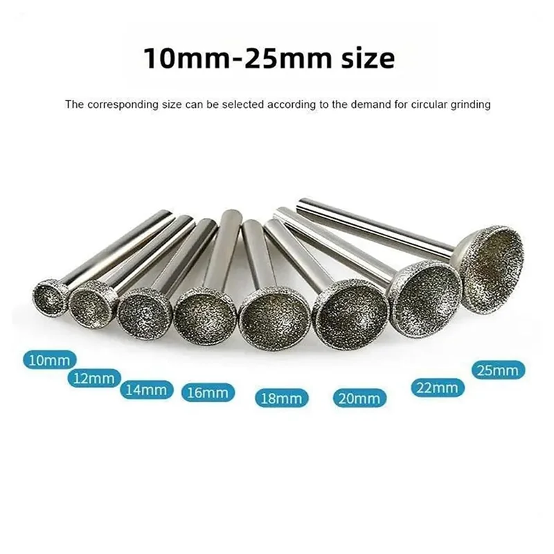 Abkw-ponto montado de diamante 10-25mm cabeça côncava esférica para jade âmbar pedra cera de abelha moagem-conjunto de 1 peça