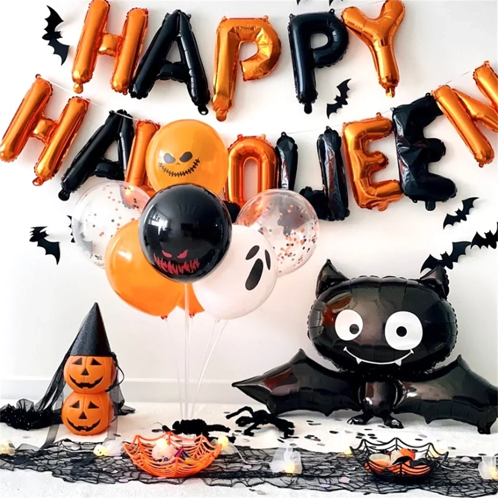 Happy Halloween 1set 16 zoll Brief Flagge Banner Schwarz Orange Halloween Party Dekoration Ballon Set für Hängen Horror Prop geschenk