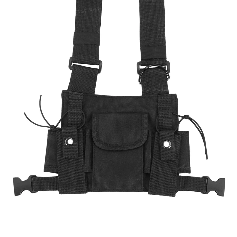 New-6X Radios Pocket Radio Chest Harness Chest Front Pack Pouch Holster Vest Rig Case For 2 Way For Baofeng UV-5R Black