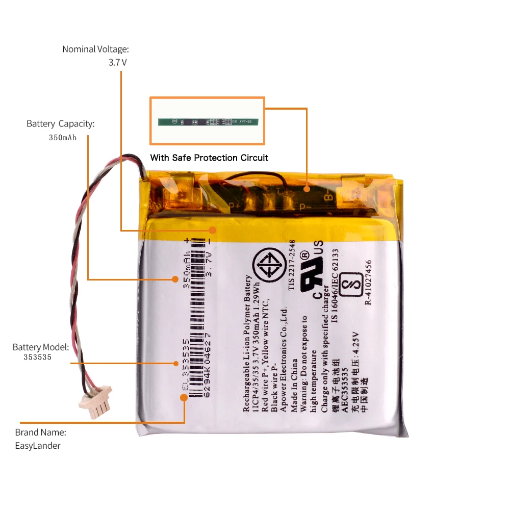 Easylander 353535   Batería 350mAh AEC 353535   Para Beats Solo 2,0 Beats Solo 3,0 Altavoz Bluetooth Solo 2 Solo 3 batería