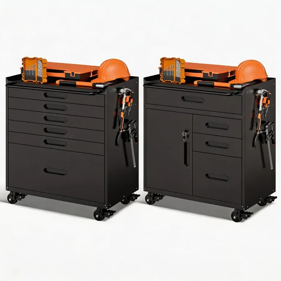 Garage Tool Cabinet Set, Heavy Duty Steel Rolling Tool Chest with Lockable Doors and Adjustable Shelves