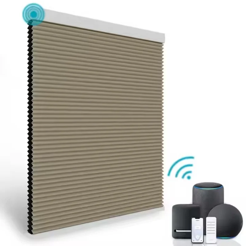 

Customizable Blind 100%Blackout Fabric Connect Alexa Google Phone Battery Motor Motorized Cellular Honeycomb Blinds For Windows