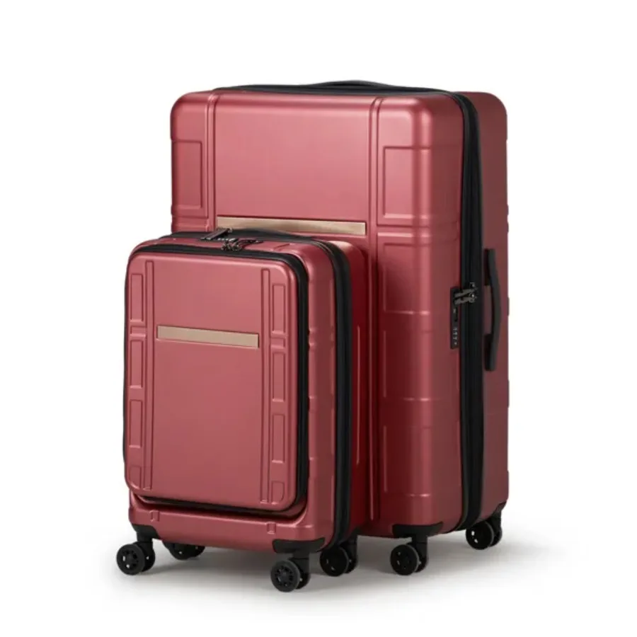 Luggage Expandable Suitcase 2 Piece Set Carry On ABS+PC Spinner Trolley with pocket Compartment Weekend Bag Wine Red Color