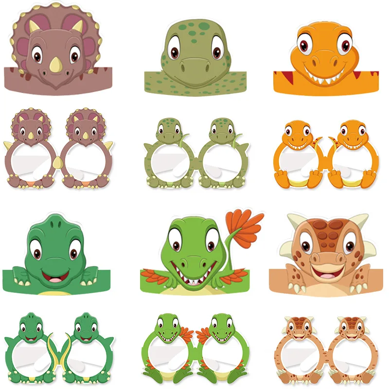 

6pcs Dinosaur Headband Dinosaur Paper Glasses Happy Dinosaur Birthday Party Photo Prop Kids Favor Dinosaur Theme Parti