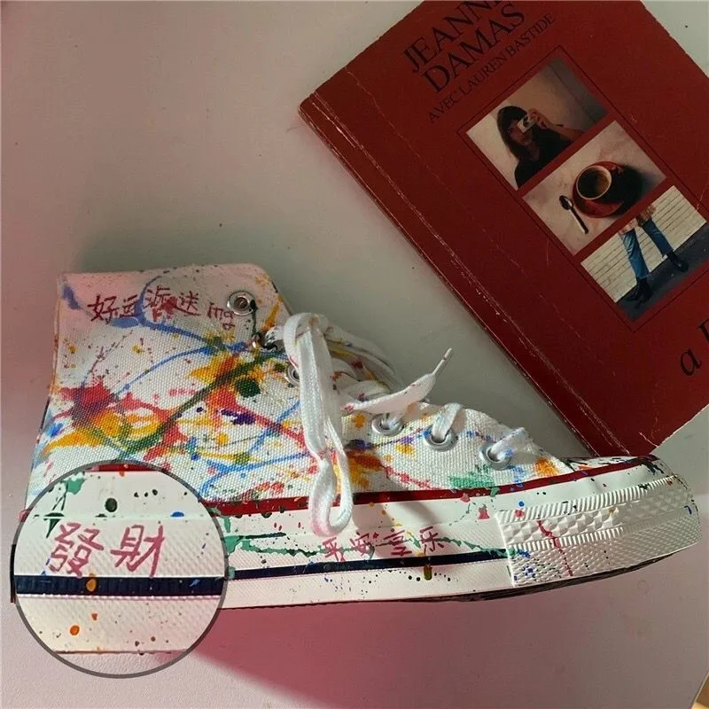 Harajuku Retro Ulzzang Graffiti Dirty Canvas Shoes Men Preppy Style Sneaker Winter Shoes Male Sneaker Unisex Vulcanize Shoes