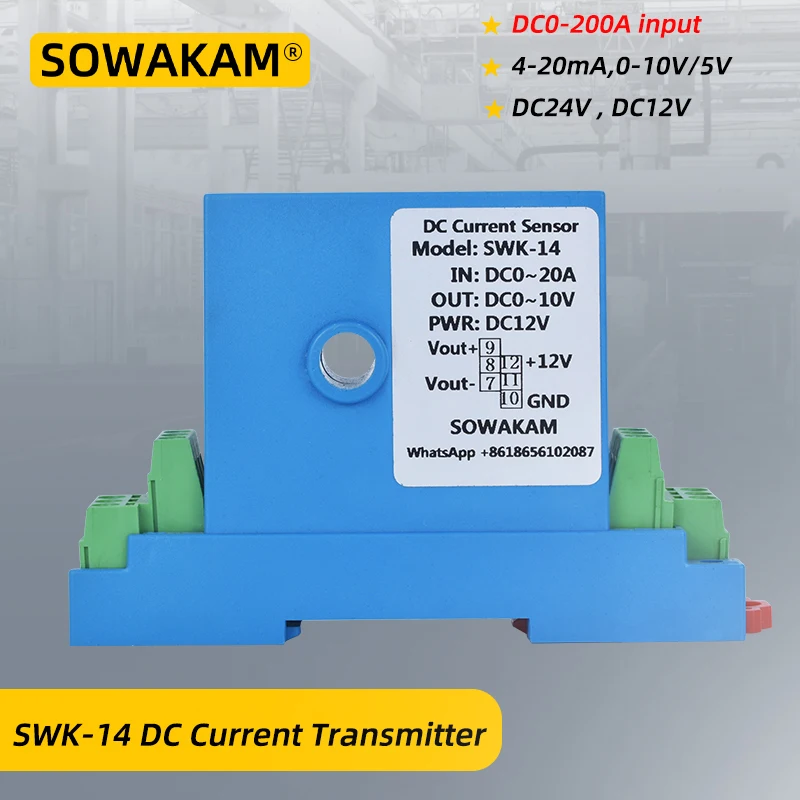 DC Hall Current Sensor 5A 10A 20A 50A 150A 200A Transmitter 4-20mA 0-10V Output Ampere Transducer Current Transformer