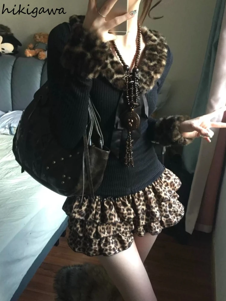 

Y2k женская юбка трапециевидной формы с оборками и леопардовым принтом Jupe 2025 Faldas Mujer De Moda, уличная одежда, винтажная летняя туника Saia, мини-юбки