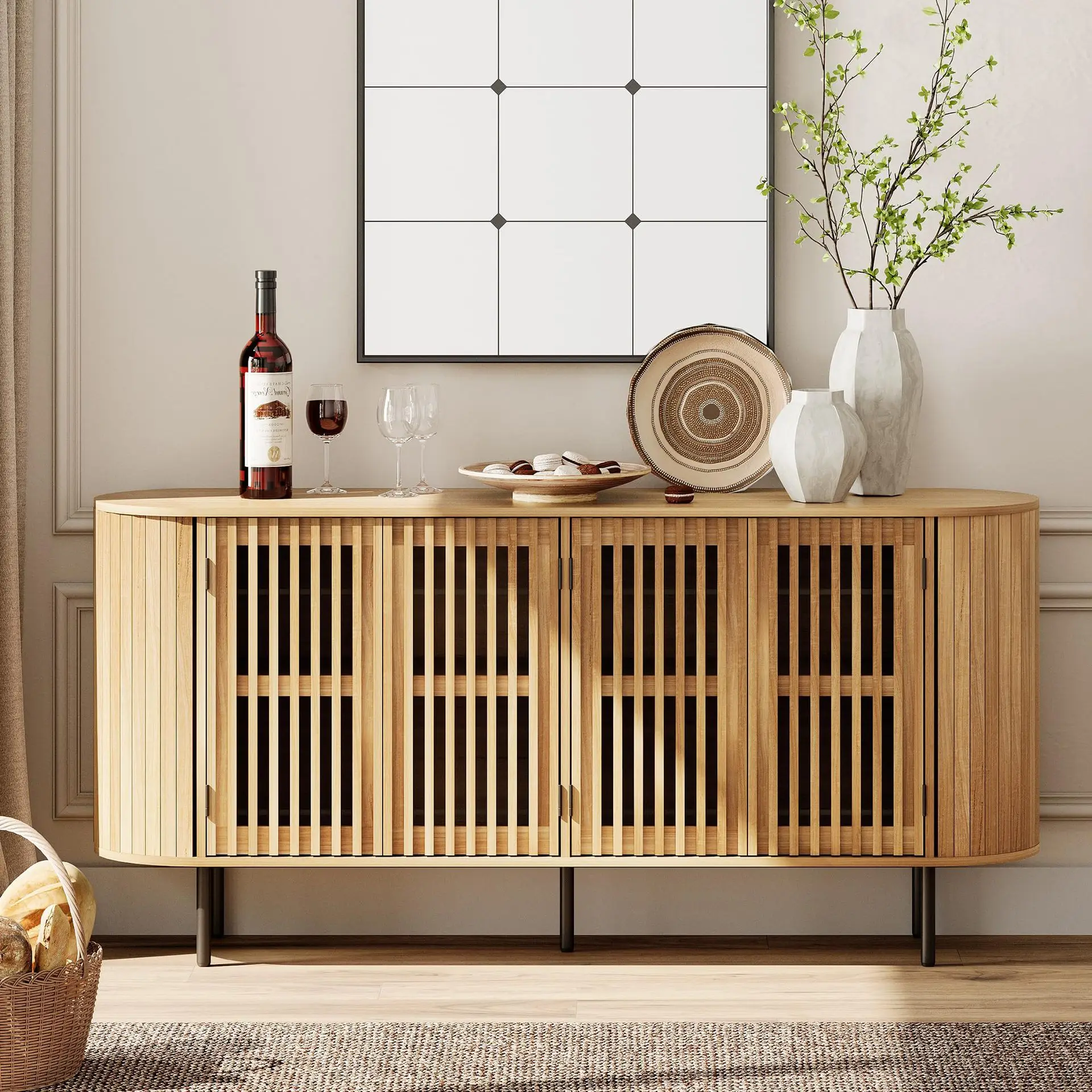 Oxford Groove Locker Counter Large Sideboard with Adjustable Shelving Multifunctional Cabinet