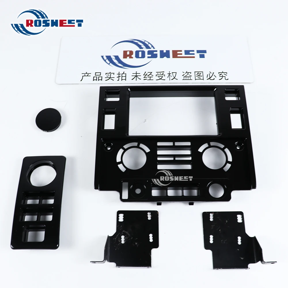 ROSWEET Car Styling Tuning Interior Central Control Components Parts Double Din Fascia Kit For Land Rover Defender Glossy Black