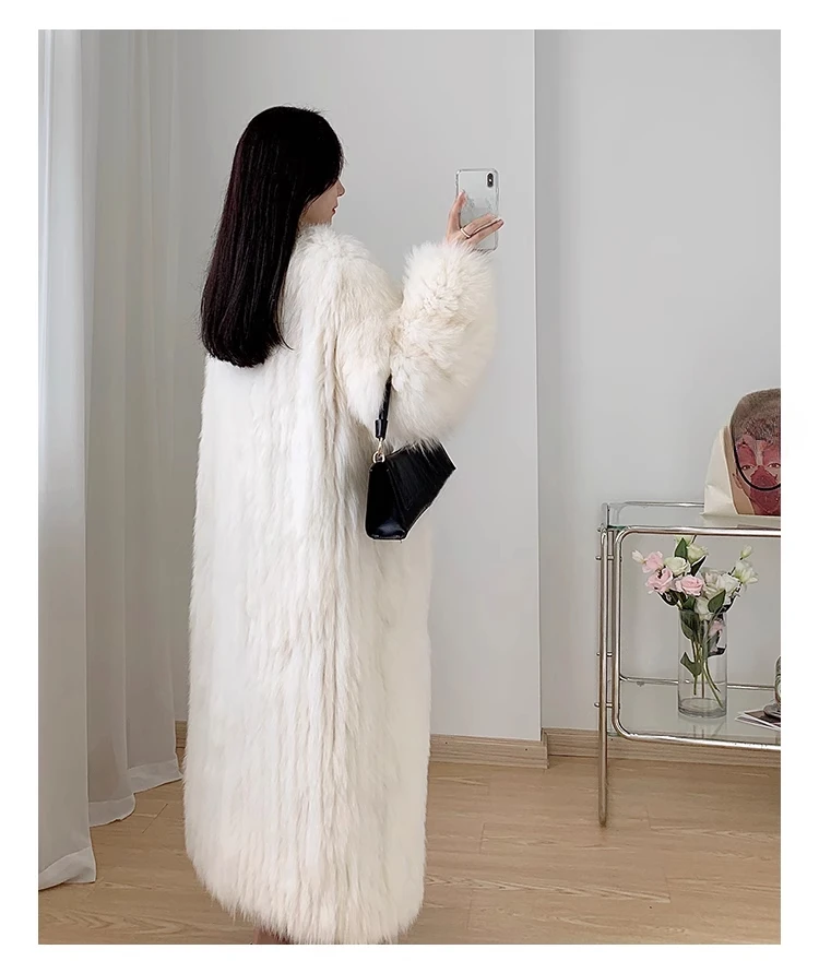 Feminine Long Faux Fur Coats Women's 2024 Winter New Long Sleeve Imitation Fox Fur Integrated Thickened Solid Color Fur Coats