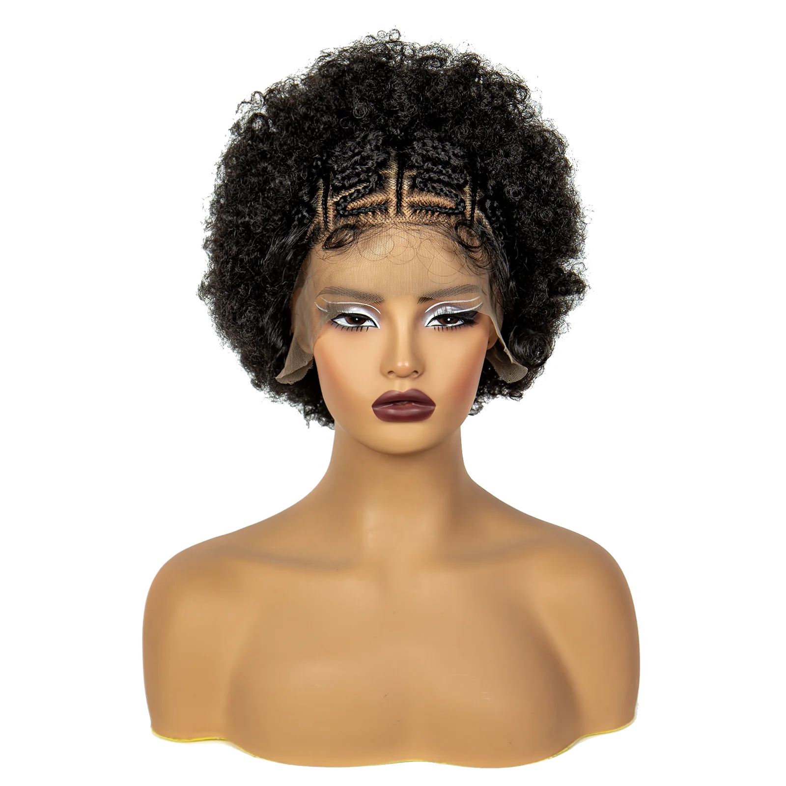 8inch Natural Afro Kinky Curly Synthetic Braided Wigs with Baby Hair 13x6 Transparent Short Bouncy Curly Braids Wig For Wome