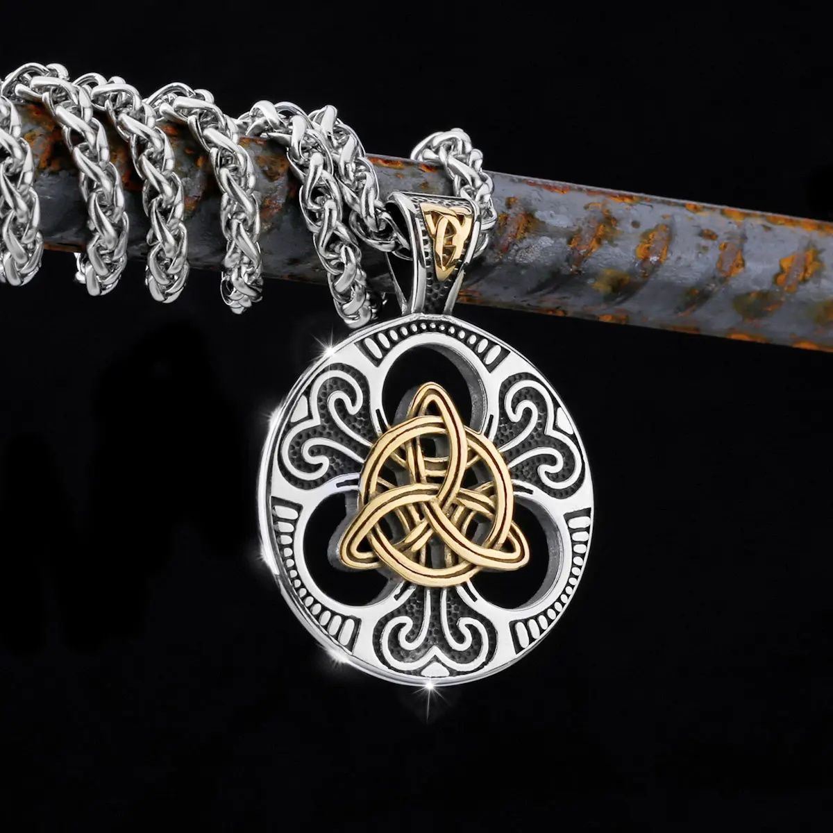 Retro Norse Rune Celtic Knot Necklace Gold Color Stainless Steel Viking Symbols Valknut Pendant Punk Male Gift Jewelry Wholesale - Image 3