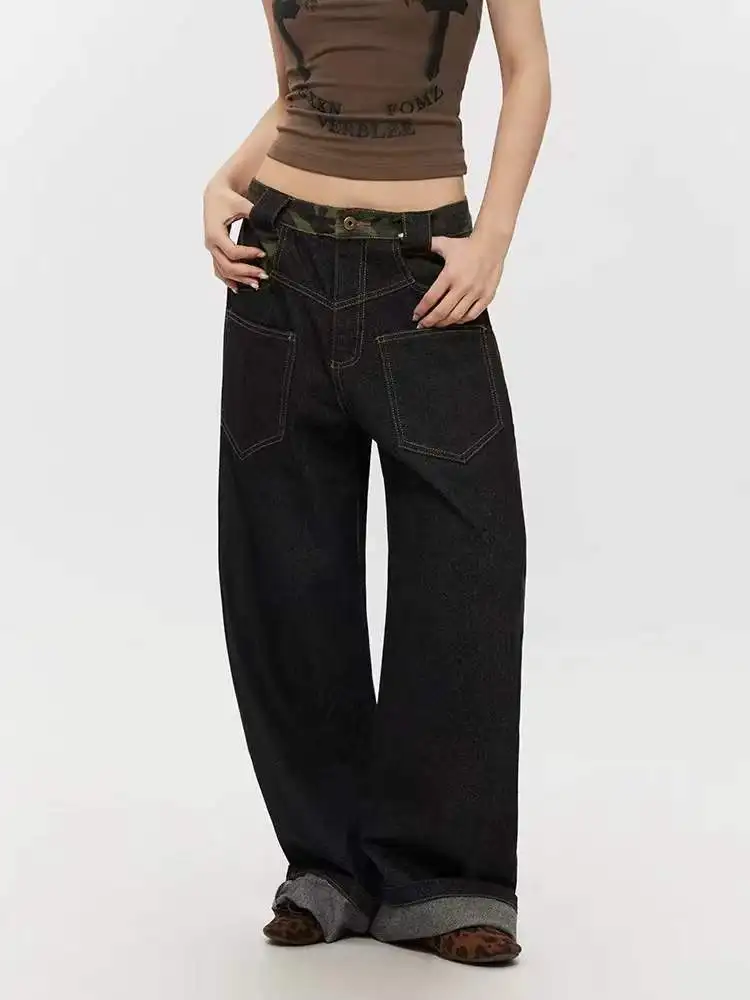 

Distressed Designer Front Pockets Black Cargo Jeans Washed Cotton Pants Trousers for Women Men Grunge Y2k Aesthetic Streetwear