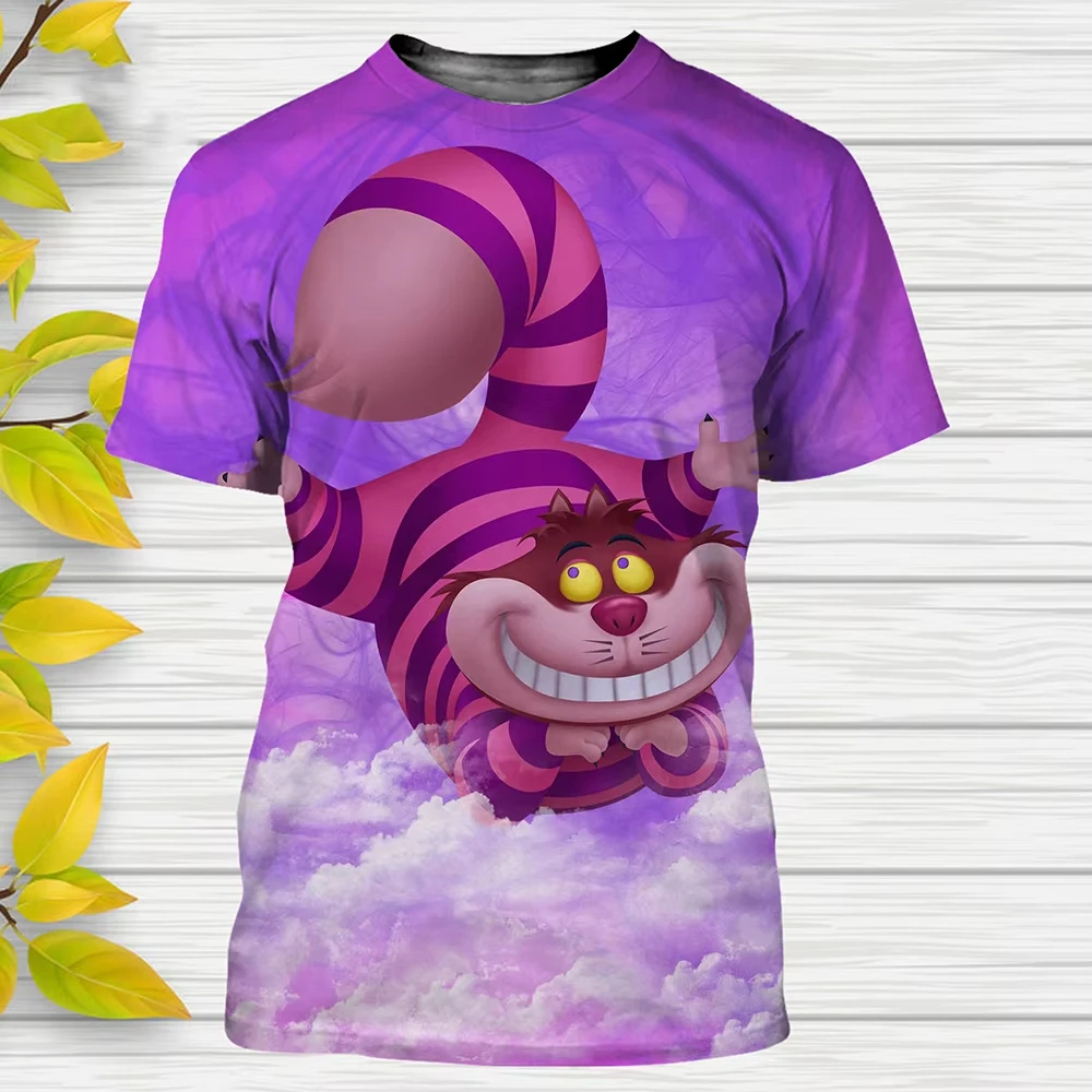 MINISO New Women T-Shirts Alice in Wonderland Cartoon Anime Cheshire Cat 3D Print Streetwear Kids Adults Fashion T Shirt Tops