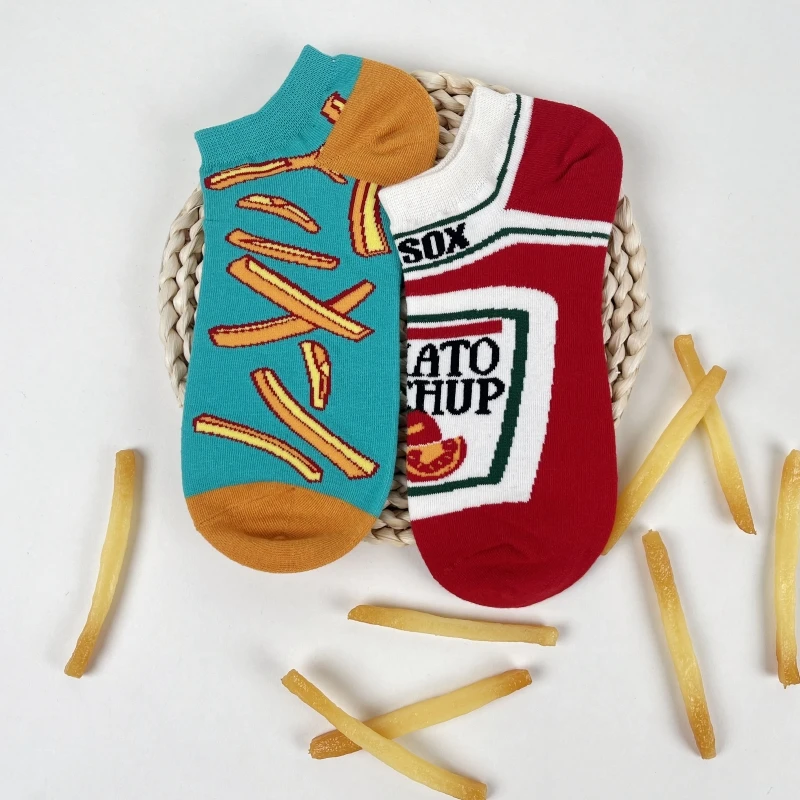 1 Pair Novelty Unisex French Fry & Ketchup Short Socks Suit In Spring Summer For Daily