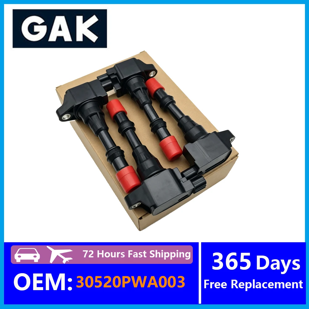 4PCS 30520-PWA-003 30520-PWA-S01 GAK Ignition Coil Accessories For Honda CIVIC VII VIII JAZZ II III Replacement Parts